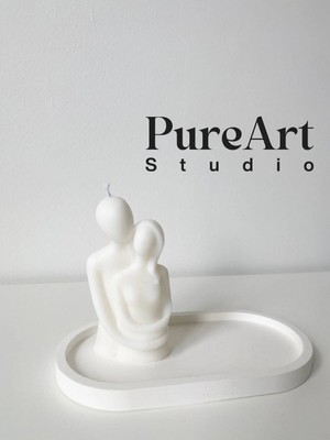 Bernami Düğün Pinterest Art Sarılan Çift Altlıklı 2 Li Set Dekoratif Mum Lavanta Kokulu,sevgililer Günü Mumu