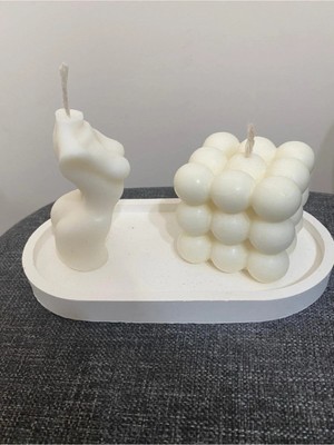 Bernami Dekoratif Pinterest Mabel Venüs Kadın Heykeli Bubble Mum ve Beton Altlık 3 'lü Set