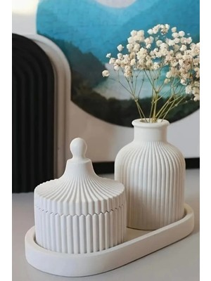 Bernami Dekoratif Pinterest Dekoratif Tepside 3’lü Set Tealiaght Mumluk + Dekoratif Tepsi + Dekoratif Çizgili Vazo