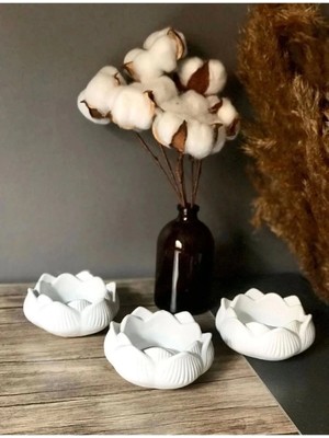Bernami Düğün Pinterest 3'lü Lotus Çiçeği Dekoratif Mumluk Set Dekoratif Obje & Biblo Şık ve Zarif Lotus Mumluk
