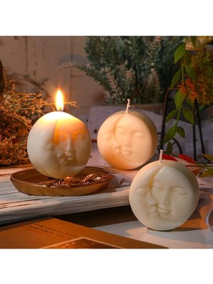 Bernami Düğün Pinterest Bernamioffcial 3 Adet Ay ve Güneş Doğal Soya Mum Kokulu - Beyaz Renk 3 Adet Set Dekoratif Hediyelik