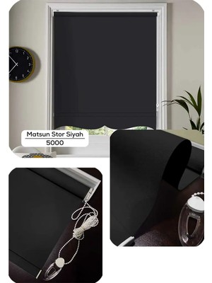 YS Perde Tasarım Matsun Keten Kalın Lüx Güneşlik Stor Perde, Alüminyum Kasalı Yüksek Kaliteli - Siyah MTS/YS1710