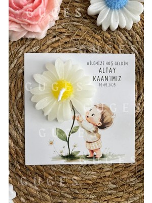 Bernami Dekoratif Pinterest 15 Adet Özel Tasarlanmış Kart ve Papatya Mum. Bebek Doğum, Babyshower, Doğum Günü, Hediye