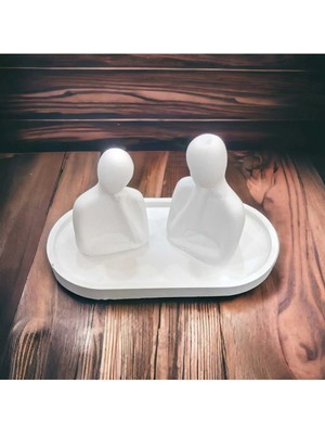 Bernami Düğün Pinterest Dekoratif 2 Kişilik Heykel Obje Biblo Aile ve Yatay Sunum Tepsisi