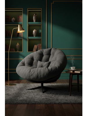 AVYNA Contemporary Elite™ 360 Derece Döner Mekanizmalı Berjer Tekli Koltuk, Yatak Olabilen Premium Minder - Füme