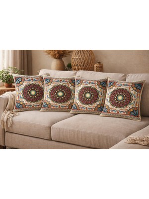 Ber-Tun Tekstil Etnik Desenli Kırlent  Takımı 4'lü Takım