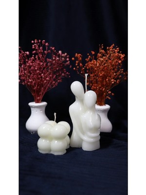 Bernami Dekoratif Pinterest Kokulu Sevgili Sarılan Çift Mum ve Mini Bubble Mum Set