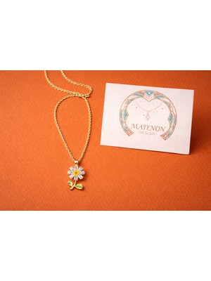 Matenon Design Gold Çiçek Figürlü Taşlı Kolye – Papatya Tasarım