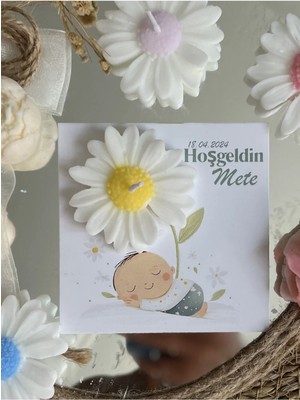 Bernami Dekoratif Pinterest 10 Adet Özel Tasarlanmış Kart ve Papatya Mum. Bebek Doğum, Babyshower, Doğum Günü, Hediyelik