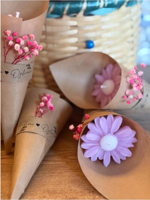 Bernami Şamdan Pinterest Kişiye Özel Düğün|nişan|söz Hediyelik Papatya Kokulu Buket Mum Pembe - 10 Adet