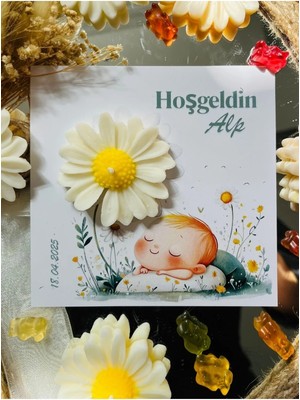 Bernami Dekoratif Pinterest 25 Adet Özel Tasarlanmış Kart ve Papatya Mum. Bebek Doğum, Babyshower, Doğum Günü, Hediyelik
