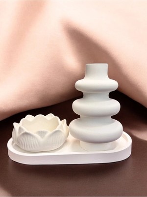 Bernami Nikah Pinterest Tealight Mumluk, Vazo ve Tepsi Seti - Modern Minimal Tasarım, Şık Ev ve Ofis Aksesuarı