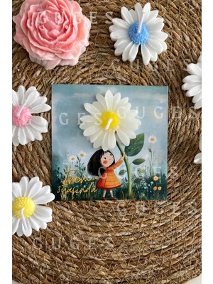 Bernami Dekoratif Pinterest 10 Adet Özel Tasarlanmış Kart ve Papatya Mum. Bebek Doğum, Babyshower, Doğum Günü, Hediye