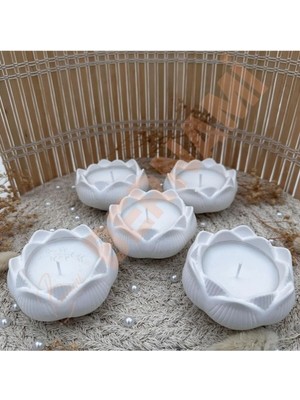 Bernami Düğün Pinterest Lotus Taş Tozu Mum Sade Nişan, Nikah, Doğum Günü, Özel Gün - 5 Adet