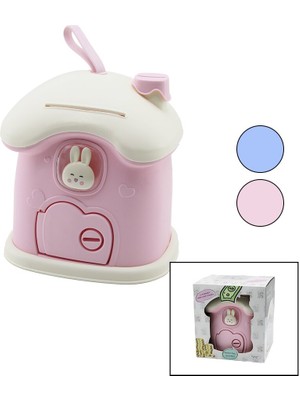 Go İthalat BÜYÜK=18X16X18CM Ev Modeli Kilitli Renkli Plastik Çocuk Kumbara Tavşan Figürlü (5517)