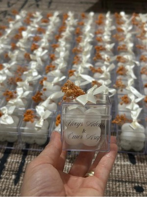 Bernami Şamdan Pinterest Özel Biblo Lüks Mini Çiçekli Bubble Mum – Krem Kurdela Süslemeli 10 Adet