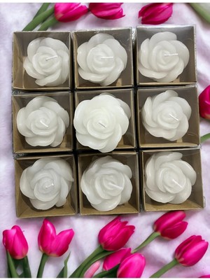 Bernami Şamdan Pinterest 10 Adet Kraft Kutulu Gül Şekilli Mum, Hediyelik, Nişan, Düğün, Sünnet, Söz, Kına, Doğum Günü