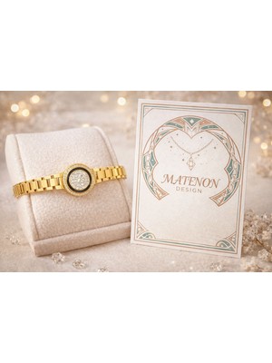 Matenon Design Gold Taşlı Çelik Bileklik – Siyah Detaylı Yuvarlak Form Tasarım