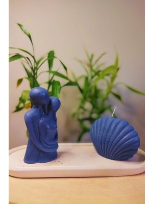 Bernami Düğün Pinterest Sarılan Çift ve Midye Detaylı Sunum Tabağı Içinde %100 Soya Wax Dekoratif Hediyelik 3'lü Mum Seti