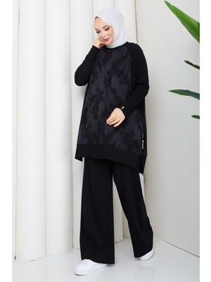 Pamuk Butik Kadın Ipek Kupra Bulut Desenli Pantolonlu Ikili Merserize Triko Takım -PMK535