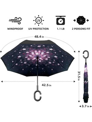 Ay Ege Kadın Şemsiye Ters Şemsiye Kalpli Kiraz Çiceği