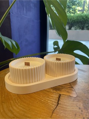 Bernami Dekoratif Pinterest Dekoratif Hediyelik Uçuk Pembe Renk Sunum Atlığı ve Kase 3 Parça Set, Hediyelik Mum