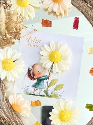 Bernami Düğün Pinterest 10 Adet Özel Tasarlanmış Kart ve Papatya Mum. Bebek Doğum, Babyshower, Doğum Günü, Hediyelik