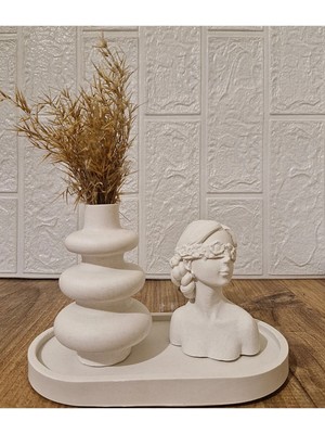 Bernami Dekoratif Pinterest Kadın Figürlü 3'lü Vazo Seti & Dekoratif Obje & Tabak & Oval Vazo & Biblo & Dekoratif Eşya