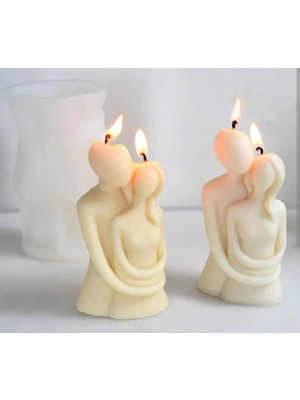 Bernami Dekoratif Pinterest Hediyelik Dekoratif Sarılan Çift Temalı Kokusuz Mum Kırmızı ve Beyaz 2 Adet