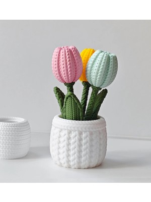 3D Snaxx Örgü Görünümlü Dekoratif Lale Saksısı – Modern Tasarım (7X7X12 Cm)