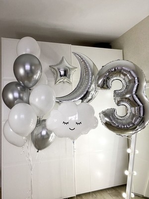 Meri Parti Gümüş Ay Bulut Konsept 3 Yaş Balon Seti Doğum Günü Parti Balon