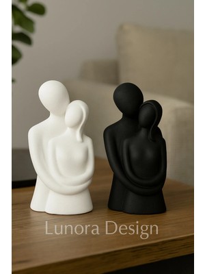 Bernami Dekoratif Pinterest Sarılan Çift Figürü Biblo – Siyah & Beyaz 2’li Dekoratif Set
