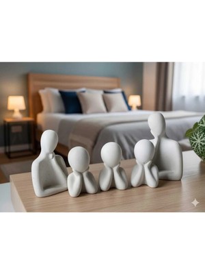 Bernami Şamdan Pinterest Minimalist 3 Çocuklu Aile Temalı Taş Tozu Heykel