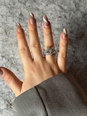 MonCherietr Vega Zirkon Taşlı Ayarlanabilir Yıldız Detaylı Silver Yüzük