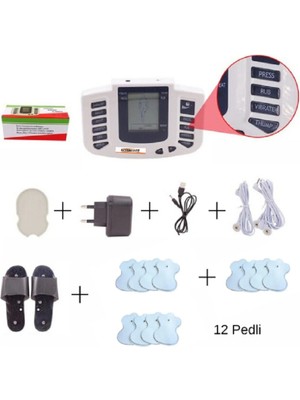 Macgon Masaj Aleti Fizik Tedavi Tens Cihazı Terlik Kablo 12 Adet Elektro Ped - Piller Dahil Full Set