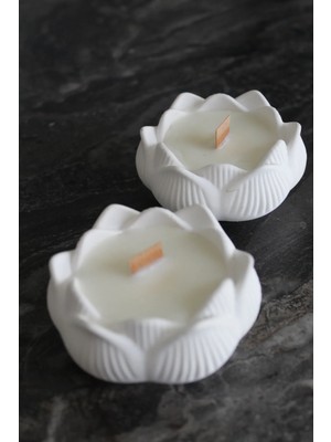 Bernami Dekoratif Pinterest 2'li Lotus Ahşap Fitilli Kokulu Mum