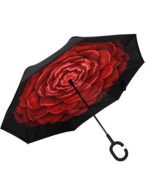 Ay Ege Kadın Şemsiye Ters Şemsiye Kırmızı Gül