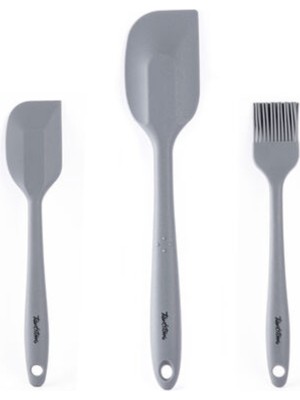 Feyza Design Gri Renkli 3'lü Silikon Spatula ve Fırça Seti, Pratik ve Şık Mutfak Aksesuarları