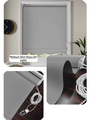 YS Perde Tasarım Matsun Keten Kalın Lüx Güneşlik Stor Perde, Alüminyum Kasalı Yüksek Kaliteli - Gri MTS/QS2710