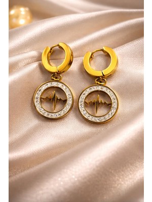 Matenon Design Gold Kalp Atışı Figürlü Halka Sallantılı Küpe