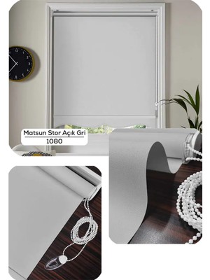 YS Perde Tasarım Matsun Keten Kalın Lüx Güneşlik Stor Perde, Alüminyum Kasalı Yüksek Kaliteli - Açık Gri MTS/WQ1610