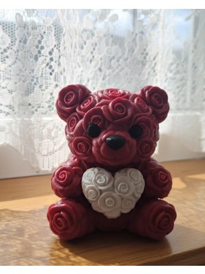 Epilons 3D Gül Tasarımlı Kalp Ayıcık 10CM Şık Dekoratif Biblo