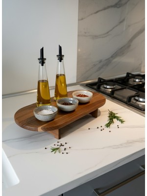 Feyza Design Akasya Ahşap Oval Sunum ve Kesme Tahtası, Doğal Masif Servis Standı