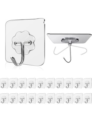 Karokstore Şeffaf Dikişsiz Kancalar 15 kg Max, Su Geçirmez Yağ Geçirmez Ağır Hizmet Yapışkanlı Ceket Kancaları (20 Paket) Banyo Mutfak Tavan Yardımcı Havlu Askısı Için