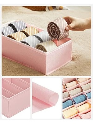 Karokstore Iç Giyim Saklama Kutuları, Çekmece Organizatörü, Dolap Organizeri, Katlanabilir, Sütyen, Iç Çamaşırı, Çorap, Kravat Için Katlanır Kutu, Kumaş Kutu 4'lü Set Pembe, RUS04PK