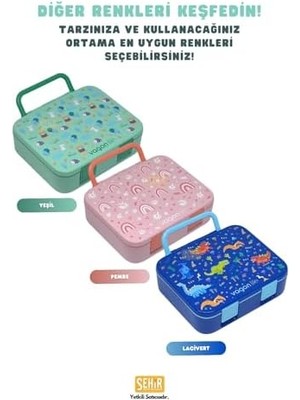 Karokstore Bento 1000ML Lunchbox Tek Katlı 3 Bölmeli Kulplu Abs Plastik Çocuk Sefer Tası Yemek Kutusu (Lacivert)