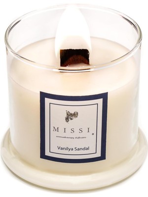 Karokstore Üfleme Cam Ahşap Fitilli Vanilya Sandal Vegan Mum (140 Gr)