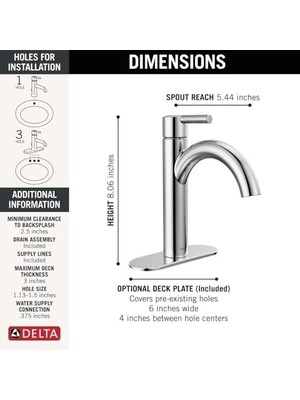 Karokstore Nicoli Tek Delikli Banyo Bataryası, Tek Kolu Banyo Bataryası Krom, Banyo Lavabo Bataryası, Tahliye Montajı, Krom 15749LF
