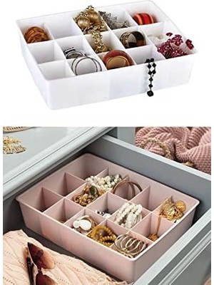 Karokstore Kapaksız Dolap Içi 15 Bölmeli Çekmece Düzenleyici Plastik Hobi Kutusu Takı Makyaj Saklama Kabı Organizer (Beyaz)