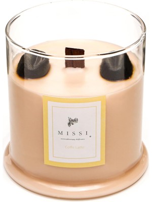 Karokstore Büyük Üfleme Cam Ahşap Fitilli Coffe Vegan Mum (380 Gr)